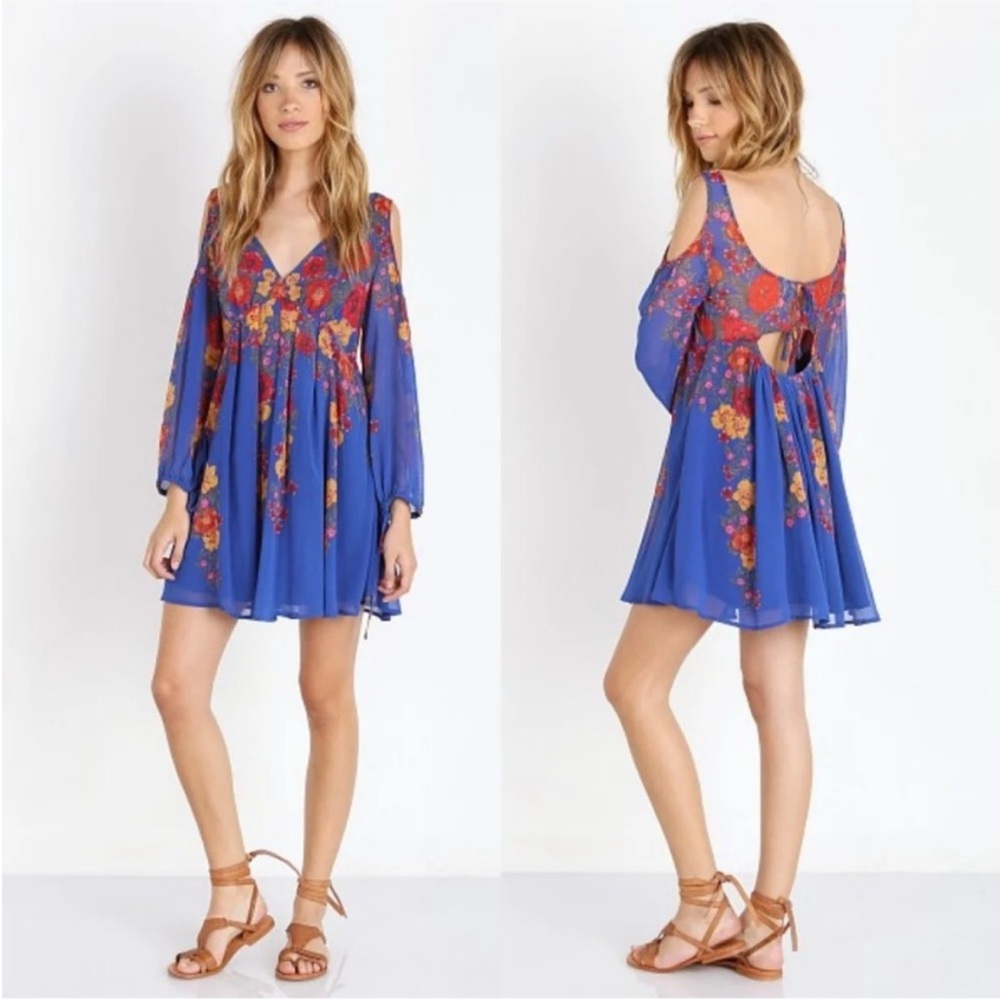 Free People Penny Drapey Blue Floral Mini Dress
